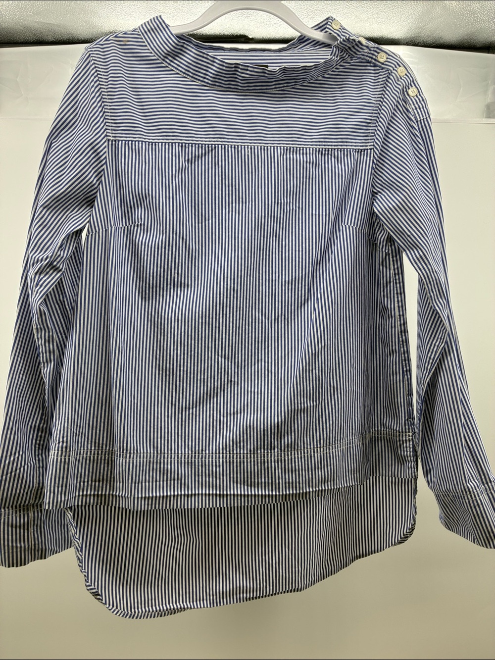 J. Crew Blue and White Striped Long-Sleeve Blouse